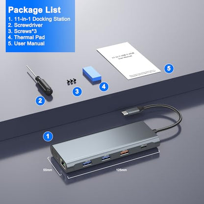 USB C Dock with M.2 NVMe SSD Enclosure, 10Gbps M.2 NVMe SSD Docking Station, USB C Hub with SSD Slot, Laptop Docking Station with 4K HDMI/PD100W/USB 3.2 Gen2/VGA/Gigabit LAN/SD/TF Card Reader