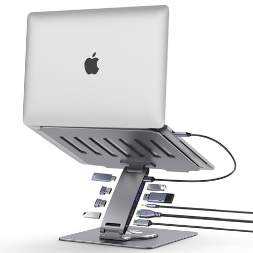 Laptop Docking Station Stand Dual Display 4K HDMI USB3.0 3.5mm Audio Jack 9-IN-1 360° Swivel Laptop Stand for Desk with USB-C Hub Multiport Adapter Universal for MacBook Pro/Air/Dell/HP/Surface/Lenovo - color: For Laptop 7-15.6 inches 8-in-1 Pro
