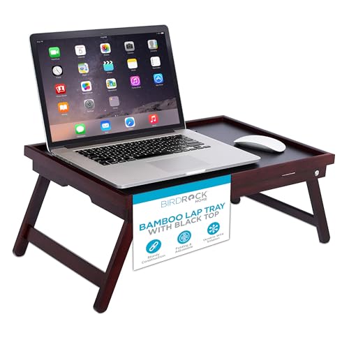 BIRDROCK HOME Bamboo Lap Tray with Black Top - Adjustable Laptop Desk - Foldable Breakfast Serving Tray - Work from Bed or Couch - Portable Laptop Stand w/Tilt Positions - Durable and Stylish Lapdesk