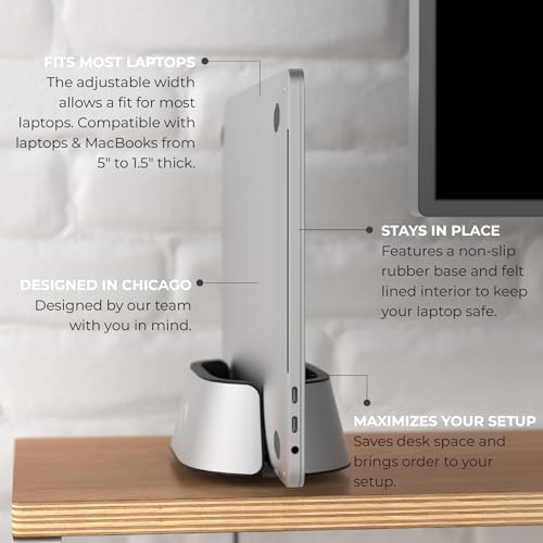 HumanCentric Vertical Laptop Stand in Silver Aluminum, Adjustable | Upright Holder & Dock, Fits MacBook Pro & Laptops .5" to 1.5", Clamshell Compatible, Laptop Vertical Stand - color: Aluminum Silver