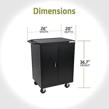 Pearington 32 Device Mobile Charging and Storage Cart for iPads, Chromebooks and Laptop Computers, Up to 13-inch Screen Size, Surge Protection, Front & Back Access Locking Cabinet - size: No Cord Management