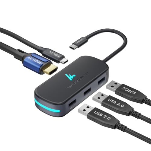 Type C 5 in 1 Wozoyo Docking Station with USB 5Gbps (3.2 Gen 1), 2XUSB 2.0, 4K@60Hz HDMI, and PD 100W – Compact USB-C Hub, Portable Design, Compatibility with macOS, Windows, Android, and iOS - style: 5-in-1