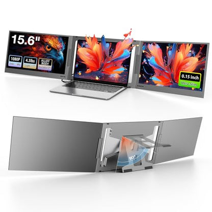 QQH 15.6" Laptop Screen Extender, 1080P Ultra-Slim Portable Triple Monitor | One Cable USB-C Portable Laptop Monitor Extender, Plug and Play Dual Laptop Monitor, Travel Monitor for 12"-16" Laptops