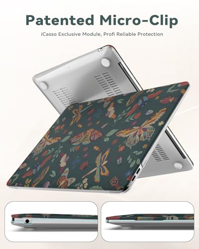 iCasso Compatible with MacBook Air 13 inch Case 2020-2018 Release A2337 M1 A2179 A1932, Slim Anti-Scratch Protective Plastic Hard Shell Case+Keyboard Cover for Mac Air 13.3-Green Butterfly - color: B-Green Butterfly