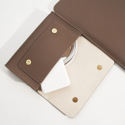 PU Leather Padded Laptop Sleeve 15.3Inch Compatible with MacBook Air 15 A3114 M3 Laptop Bag with Charger Pouch Color Coffee - color: Coffee, size: MacBook Air 15