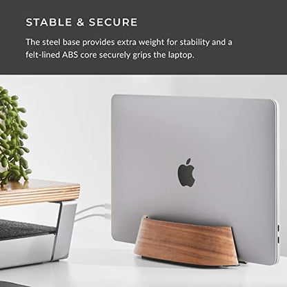HumanCentric Vertical Laptop Stand in Black Walnut Wood, Adjustable | Upright Adjustable Holder & Dock, Fits MacBook Pro & Laptops .5" to 1.5", Clamshell Compatible, Laptop Vertical Stand - color: Black Walnut Wood