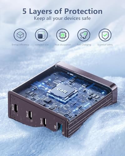 ACOUCOU 100W USB C Charger, 4-Port GaN Fast Charging Foldable Compact Laptop Charger Power Adapter for MacBook, Ipad, iPhone, Galaxy S24 Ultra, Steam Deck, Google Pixelbook and More