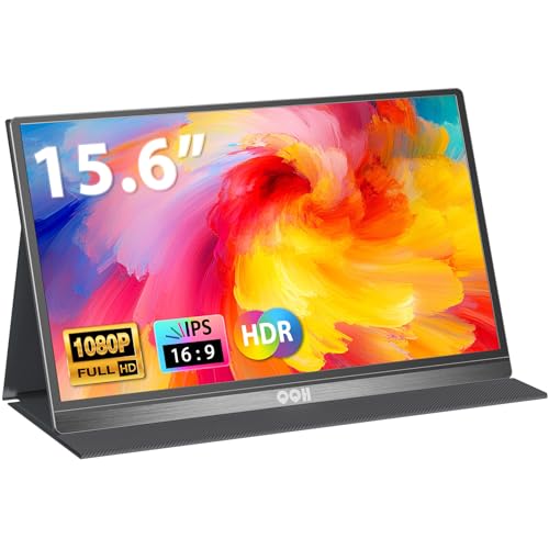 QQH Portable Monitor, 15.6" FHD IPS 1080P USB C Travel Monitor for Laptop | Plug and Play, Ultra-Slim HDR Second Screen for Laptop, Mac, Phone, Xbox, PS5/4, Built-in Speaker with Protective Case - color: Grey