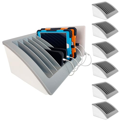 6-Pack | 8-Device Laptop & Tablet Charging Station for Multiple Laptops - Chromebook Organizer for Classroom & Office - Fits up to 17'' Screensize and 1.375'' Thick - color: Gray with 6 PACK 8-Device Charging Station