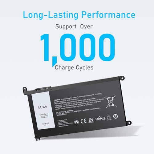 Upgraded 50Wh WDX0R Battery for Dell Inspiron 15 5570 5567 7579 5565 | Fit 13 5378 5379 7378 5368, 17 5767 5770 Series WDXOR P69G P57F, and More - size: 8*4.5*0.25inch WDX0R