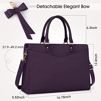 RAINSMORE Laptop Bag for Women 15.6 Inch PU Tote Bag Business Work Bag Waterproof Briefcase Computer Tote Lightweight Handbag Shoulder, Dark Purple - color: Dark Purple