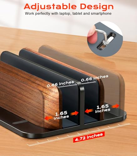 JCZT Vertical Laptop Stand, Walnut Dual Laptop Holder, Black | with Adjustable Aluminum Alloy Base Laptop Stand for All MacBok/Surface/Samsung/HP/Dell/Chrome Book Laptops (Up to 17.3 inch) - color: Black