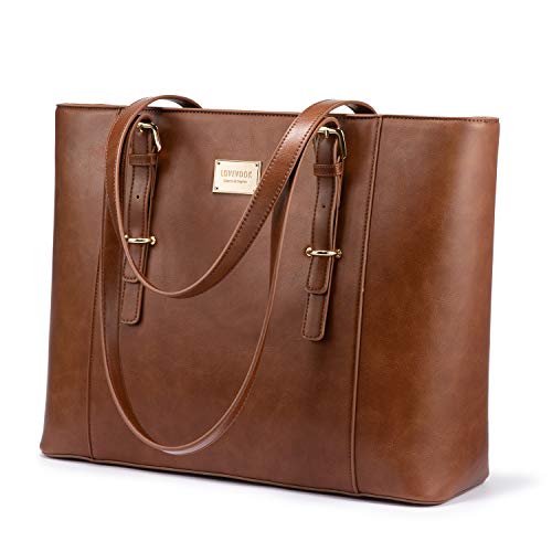 LOVEVOOK Laptop Bag for Women, Structured Leather Computer Bag, Professional Work Tote Purse, Teacher/Attorney’s Choice, Retro-Brown - color: Retro-brown