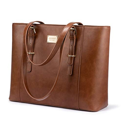 LOVEVOOK Laptop Bag for Women, Structured Leather Computer Bag, Professional Work Tote Purse, Teacher/Attorney’s Choice, Retro-Brown - color: Retro-brown