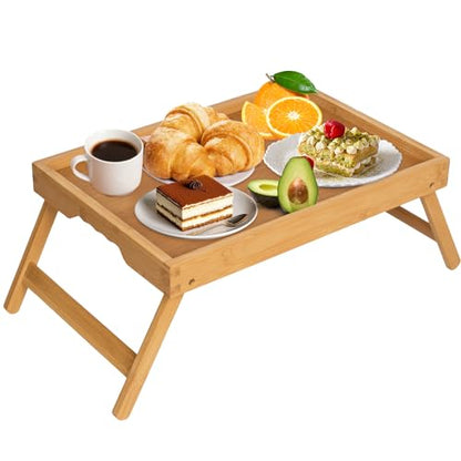 Artmeer FSC 100% Bamboo Bed Tray with Folding Legs, X-Large, Natural | X-large FSC 100% bamboo bed tray with folding legs, handles and extra legroom for meals, laptops and reading. - color: Bamboo, size: X-Large