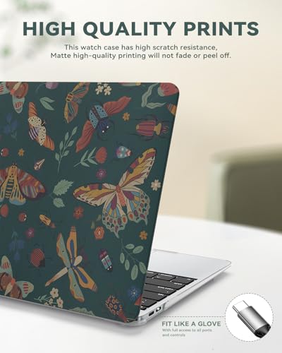 iCasso Compatible with MacBook Air 13 inch Case 2020-2018 Release A2337 M1 A2179 A1932, Slim Anti-Scratch Protective Plastic Hard Shell Case+Keyboard Cover for Mac Air 13.3-Green Butterfly - color: B-Green Butterfly