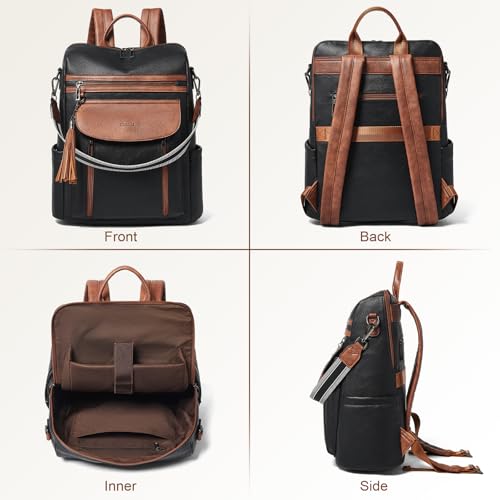 Laptop Backpack for Women 15.6 inch,Travel Leather Backpack Purse Nurse Teacher Carry on Backpack Computer Bag,Professional Water-Resistant College Business Work Casual Daypack,Black with Brown - color: Black With Brown