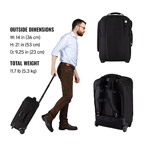 Tenba Roadie Carry-on Compatible Hybrid Roller 21 Rolling case for DSLR and Mirrorless Cameras and Lenses Plus a 17-inch Laptop – Black (638-713)