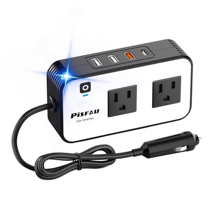 PiSFAU 200W Car Power Inverter - DC 12V to 110V AC Car Plug Adapter Outlet | Dual AC Outlet 4.8A 24W USB-A/C, Portable Cigarette Lighter Charger for Laptop/Camping/Road Trip Essential/Vehicle Accessorie - size: 200W-Standard