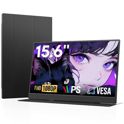 15.6" Portable Monitor with Smart Cover, FHD 1080P IPS Travel Monitor for Laptop, Built-in Speaker& Stand, USB-C&Mini HDMI Screen Extender for Laptop Mac PC Phone Xbox PS4/5 Switch with Stand Case - style: 15.6 CASE
