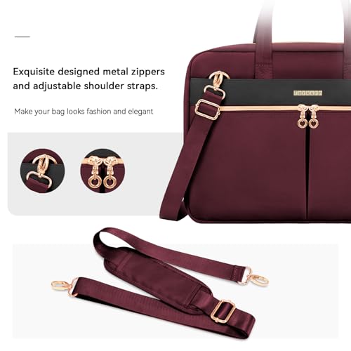 Ferkurn Laptop Bag Case Women Men Computer Bag Compatible with MacBook/HP/LG/Dell, Shoulder Strap Slim Carrying Messenger Briefcase, Wine Red, 14 Inch - color: Wine Red, size: 14 inch
