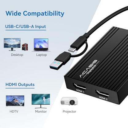 ACASIS USB C to Dual HDMI DisplayLink Adapter for Mac M1/M2/M3/M4/Windows | USB C DisplayLink Docking Station with 2HDMI 4K@60Hz, 3USB-A Ports, 100W PD Charging ,USB A/C to Dual Monitor Adapter(Black) - color: Black