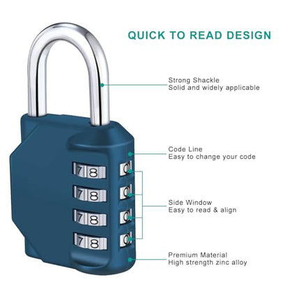 ZHEGE Combination Lock, 4 Digit Combination Padlock Outdoor (Peacock Blue) | School Lock, Gym Lock - color: 1P, Peacock Blue, size: 1P