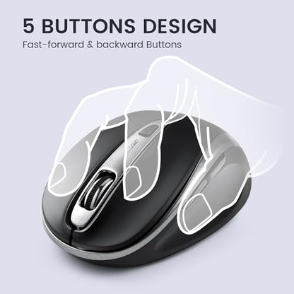Perixx PERIMICE-721IB Wireless Ergonomic Mouse - 5 Button Optical Design - Silent Clicks - Compatible for Desktop and Laptop PC - Wireless 2.4 GHz - Iron Black