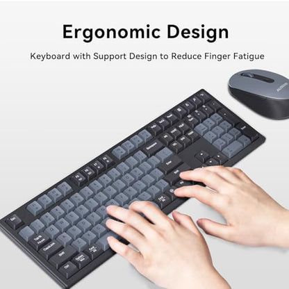 AUSDOM Wireless Keyboard and Mouse Combo - 108 Keys Mechanical Feel, 2.4G Full-Sized Rechargeable Silent Keyboard & 3 DPI Adjustable Mouse, Numeric Keypad, USB Receiver for PC/Laptop/Windows/Mac