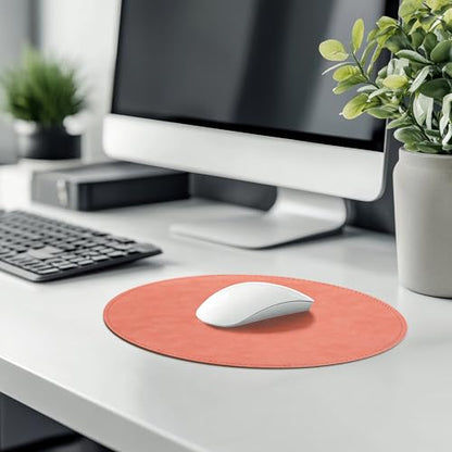 Mouse Pad，Round Mouse Pad，PU Mouse Pad，Leather Mouse Pad with Stitched Edge Micro-Fiber Base with Non-Slip Waterproof，Mouse Pad for Computers，Laptop，9 x 9 Inch (Pink) - color: Pink, size: 9L x 9W inches