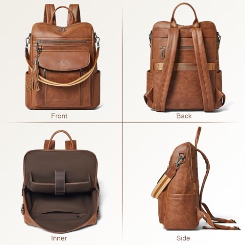 Laptop Backpack for Women 15.6 inch,Travel Leather Backpack Purse Nurse Teacher Carry on Backpack Computer Bag,Professional Water-Resistant College Business Work Casual Daypack,Brown - color: Crazy Horse Brown02