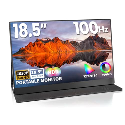 Portable Monitor 18.5 Inch IPS Display, FHD 1080p 100Hz 100% sRGB Laptop Screen Extender, HDR HDMI USB-C VESA Travel Monitor for Laptop PC Mac Phone, PS4/5, Xbox, Switch