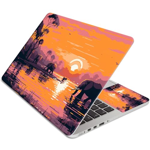 15.6 Inch Laptop Skin Sticker, Reusable Vinyl Cover Protector with 2 Wrist Pad Skins, Removable Waterproof Scratch-Resistant for 12-15.6 Inch Laptop Notebook,Elephants Sunset - color: Elephants Sunset