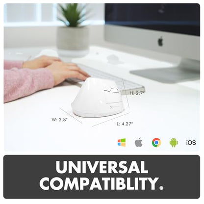 X9 Performance Wireless Vertical Ergonomic Mouse - (BT + 2.4Ghz) - Click in Comfort - Up to 4000 DPI, 6 Button, Rechargeable - Bluetooth Ergonomic Vertical Mouse Wireless - for Mac and PC - White - color: White
