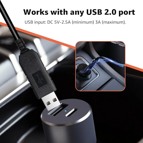 USB to DC Car Charger Cable for Furrion FOS07TADS Vision S Monitor, Replacement Power Supply Cord for 7-Inch Screen Display, Compatible with Hitch Wireless Backup Camera FOS48TA-BL & FOS48TAPK-BL - size: 6.56FT
