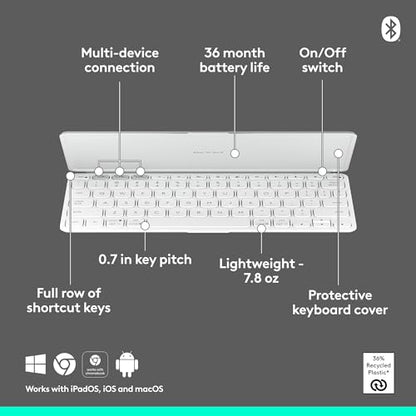 Logitech Keys-to-Go 2 Portable Bluetooth Keyboard - Pale Grey | Built-in cover, slim and compact, for tablet, Windows, Android, Linux, iPad, iPhone, Mac, Apple TV - color: Pale Gray, style: Keys-To-Go 2
