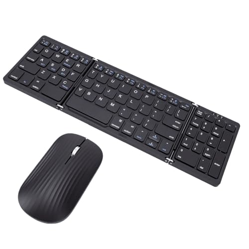 Tangxi Bluetooth Foldable Keyboard & Mouse Combo, Wireless Folding Keyboard with Number Pad, Rechargeable Full Size Portable Travel Keyboards for Smartphone Tablet Laptop