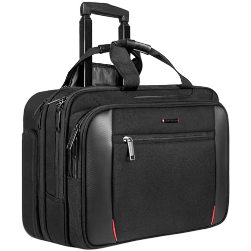 EMPSIGN 17.3 Inch Rolling Laptop Bag for Women/Men, Black | Waterproof Rolling Computer Bag, Carry-on Briefcase with Wheels, Personal Item Suitcase for Travel/Work/Business