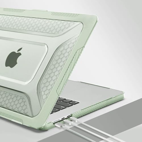 MOSISO Compatible with MacBook Air 15 inch Case M5 M4 M3 M2, Sage Green | 2 in 1 Kit Honeycomb Shockproof Heavy Duty TPU Bumper Hard Case with Fold Kickstand for A3241 A3114 A2941 2026-2023 - color: Sage Green