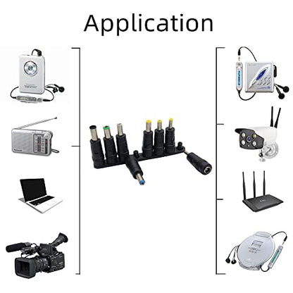 DC Adapter Connector Set - 8 Pack Power Adapter Tips Female 5.5x2.1mm to Male Multi Size Connectors for Monitor Webcam Router Mini PC CCTV Bluetooth Speaker