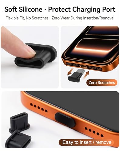 USB C Dust Plug Port Cover Protectors 20 PCS with Phone Speaker Cover Bumper Stickers 6 PCS Compatible for iPhone 17 Pro Max with Cleaning Brush - Black Silicone and Metal Mesh Accessories - size: for iPhone 17 Pro Max