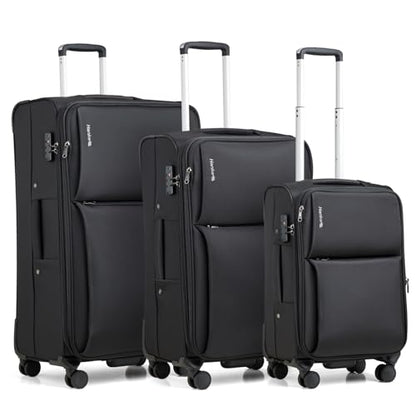 Hanke 3 Piece Luggage Sets Softside Expandable Carry On Luggage Set Travel Suitcase Sets with Spinner Wheels TSA Approved Luggage(Black, 20in/24in/28in) - color: Black, size: 3 Pc Set(20/24/28)