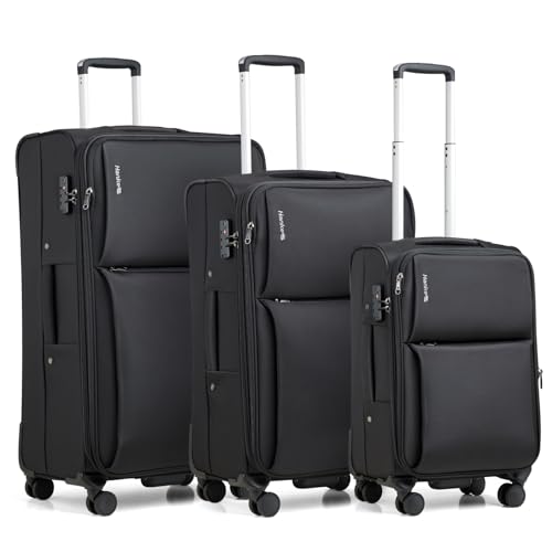 Hanke 3 Piece Luggage Sets Softside Expandable Carry On Luggage Set Travel Suitcase Sets with Spinner Wheels TSA Approved Luggage(Black, 20in/24in/28in) - color: Black, size: 3 Pc Set(20/24/28)