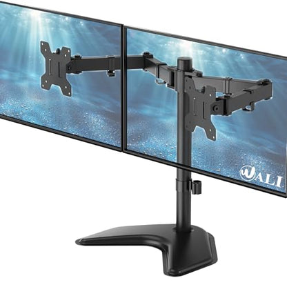 WALI Dual Monitor Stand, Freestanding Full Motion Monitor Desk Mount Fits 2 Screens up to 27 inches, Dual Monitors Arm Fits up to 22lbs, VESA 75x75 100x100 (MF002LM), Black - size: Dual, style: Steel Free Stand