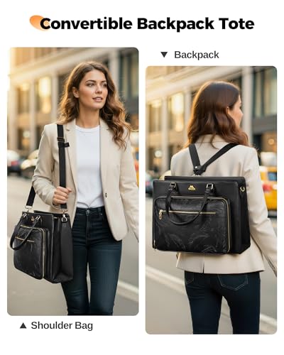 MATEIN Convertible Briefcase Backpack for Women, 15.6 Inch Leather Tote Bag | Fits 15.6" Laptop, 3 in 1 Purse Shoulder Teacher Bag, 2 pcs set, Waterproof, Accordion File Organizer, for Work College