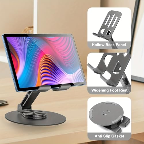 360° Rotating Metal Phone Stand, Foldable Adjustable Desktop Holder, Stable Universal Mount for All Smartphones & Tablets, Ideal Office/Home Desk Accessory(Gray) - color: Gray