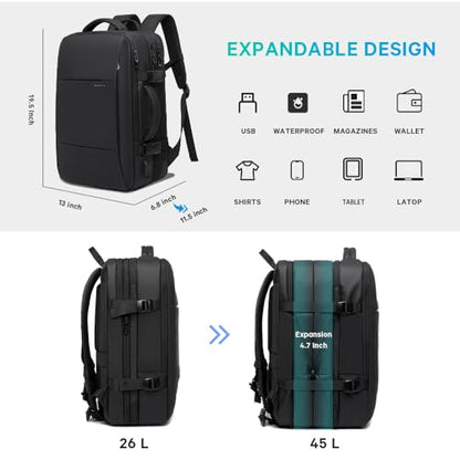 BANGE 45L Carry On Backpack, Weekender Travel Backpacks, 17.3 inch Laptop Back Pack Business Expandable Bag for Men and Women… (Blake45L（with3cubes)… - size: Black-45l(with3cubes)