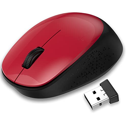 LeadsaiL Wireless Mouse for Laptop, 2.4GHz Silent USB Mouse, Slim Optical Mouse with 3 Buttons, 1600 DPI, Works with Windows, Mac, Chrome OS, Linux - color: Black&Red
