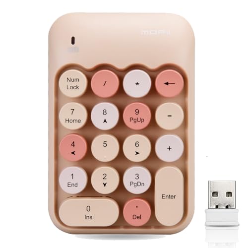 Lomiluskr Cute Wireless Number Keypad with 2.4G USB Receiver, 18 Colorful Round Keys Numpad, Portable Financial Accounting Numeric Keyboard, Suitable for PC, Laptop (Milk Tea) - color: Milk Tea