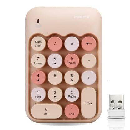Lomiluskr Cute Wireless Number Keypad with 2.4G USB Receiver, 18 Colorful Round Keys Numpad, Portable Financial Accounting Numeric Keyboard, Suitable for PC, Laptop (Milk Tea) - color: Milk Tea